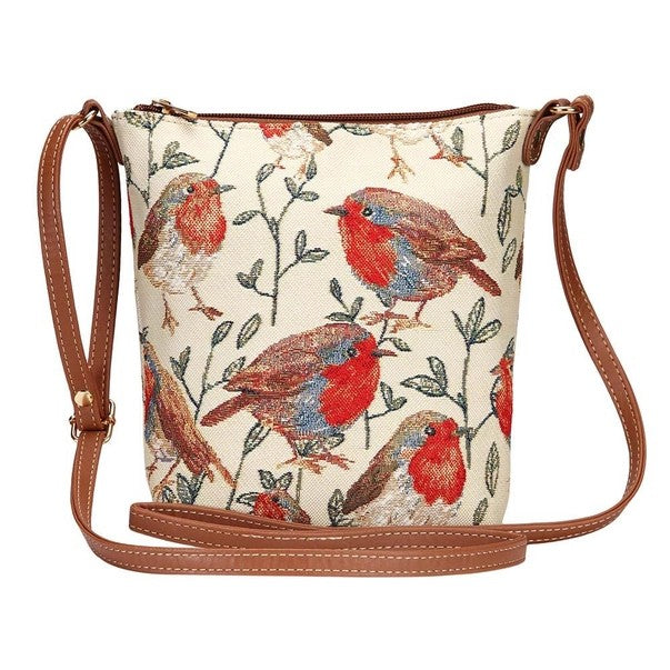Signare Tapestry Cross Body Sling Bag Beautiful Red Robins