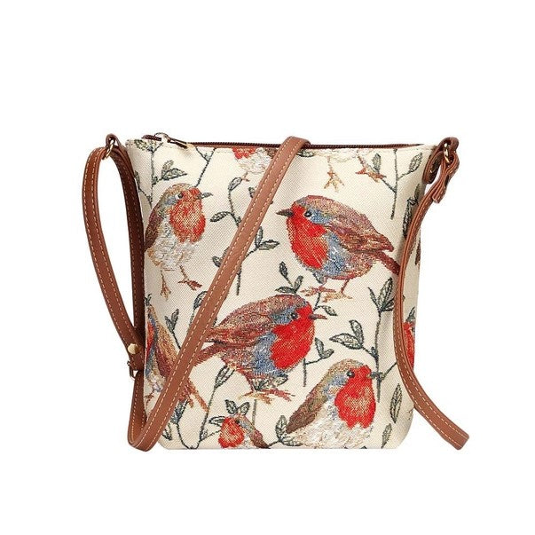 Signare Tapestry Cross Body Sling Bag Beautiful Red Robins
