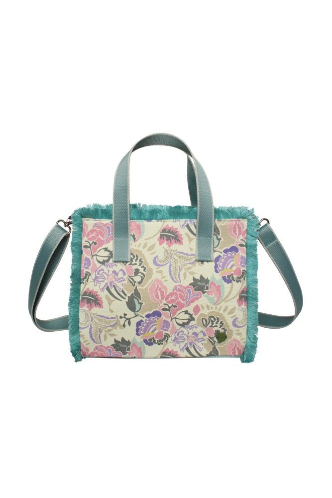 Earth Squared Canvas Fringe Handbag Cream and Pink