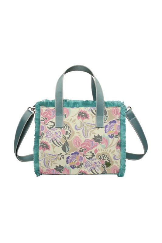 Earth Squared Canvas Fringe Handbag Cream and Pink