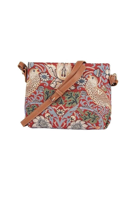 Signare Tapestry Strawberry Thief By William Morris Crossbody Shoulder Bag Woven Tapestry Blue or Red