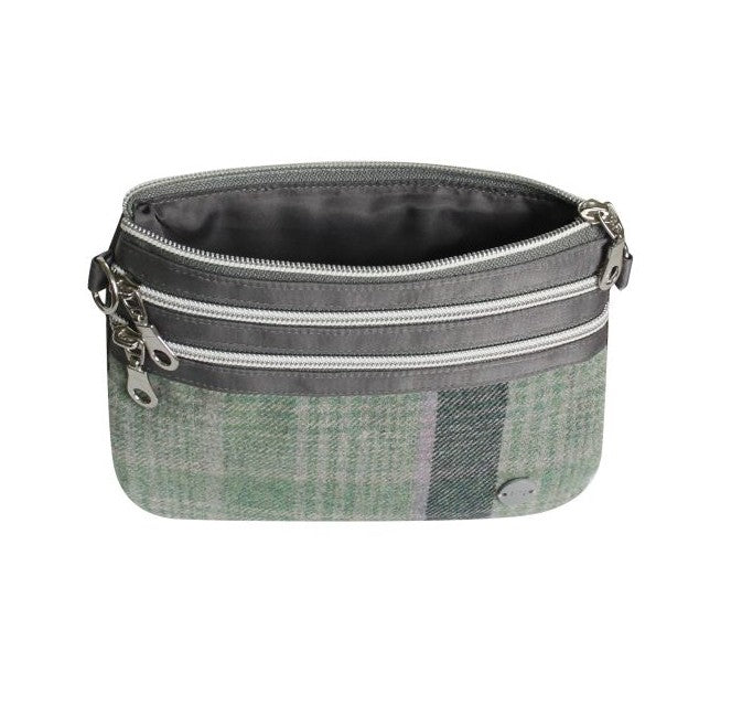 Earth Squared Tweed Wool 3-Zip Pouch Crossbody Bag Tantallon Blue