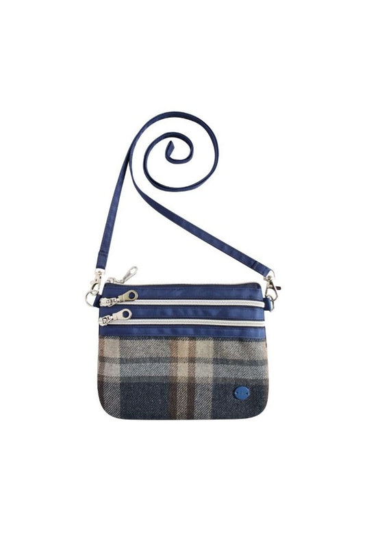 Earth Squared Tweed Wool 3-Zip Pouch Crossbody Bag Tantallon Blue