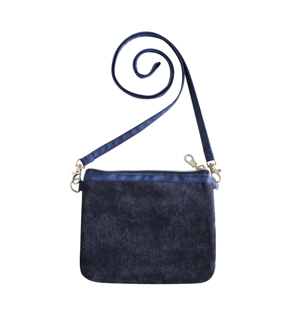 Earth Squared Tweed Wool 3-Zip Pouch Crossbody Bag Tantallon Blue