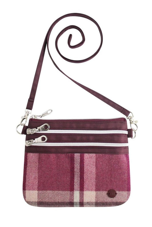 Earth Squared Tweed Wool 3-Zip Pouch Crossbody Bag Winton Purple