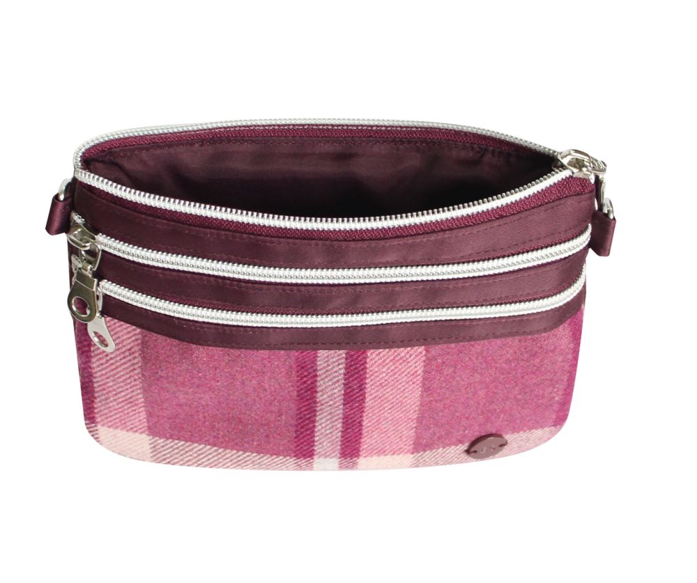 Earth Squared Tweed Wool 3-Zip Pouch Crossbody Bag Winton Purple