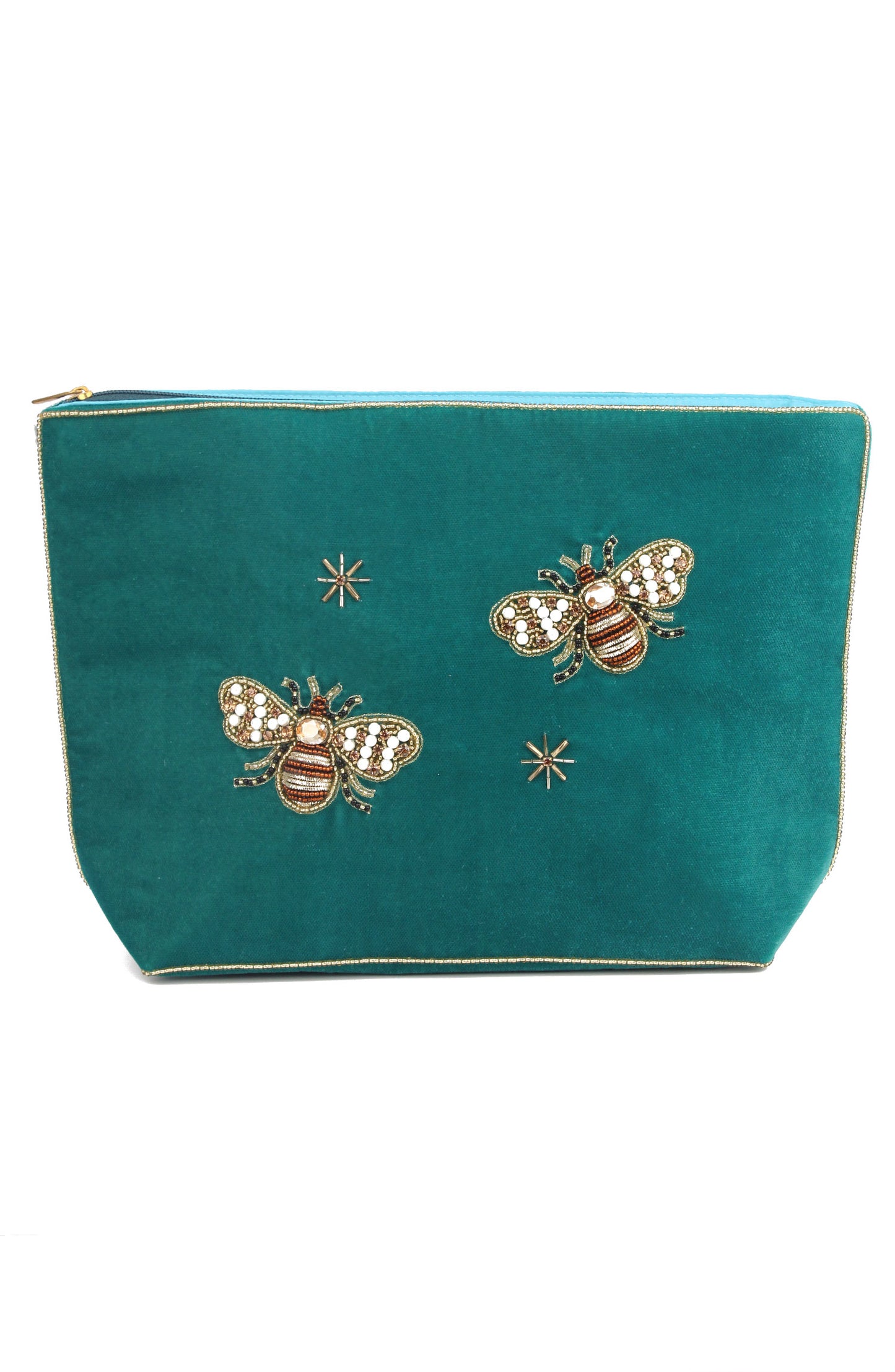 My Doris Velvet Zipped Pouch Hand Beaded Bee, Owl, Robin, Peacock, Hedgehog