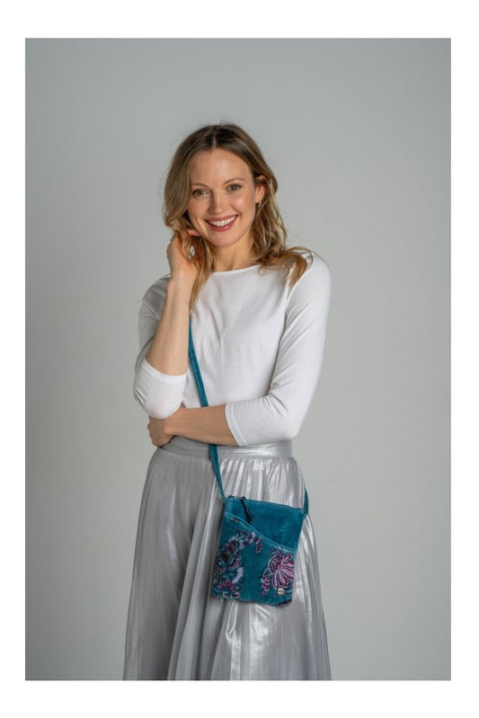 Earth Squared Printed Velvet and Corduroy Crossbody Sling Bag