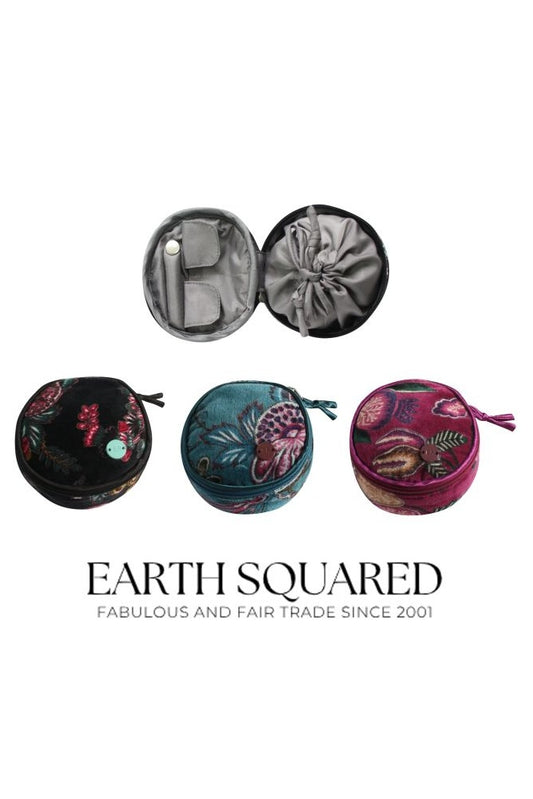 Earth Squared Printed Velvet Jewellery Round Pouch