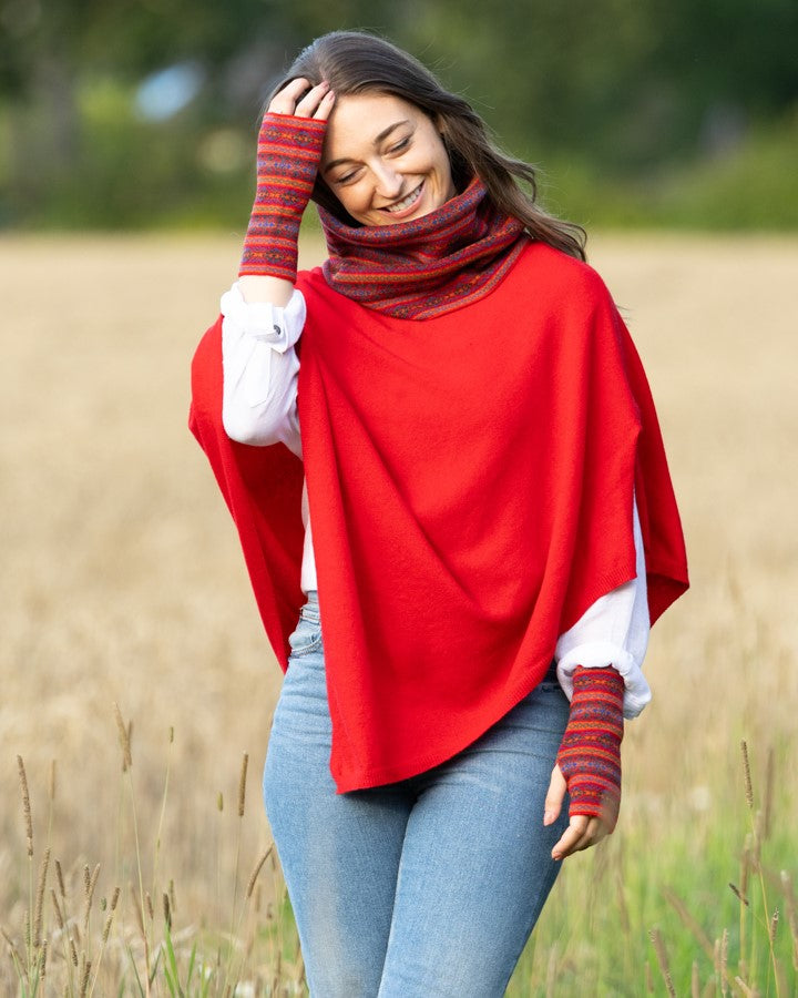 Italian Wool/Cashmere Blend Classic Asymmetric Poncho from Cadenza Italy