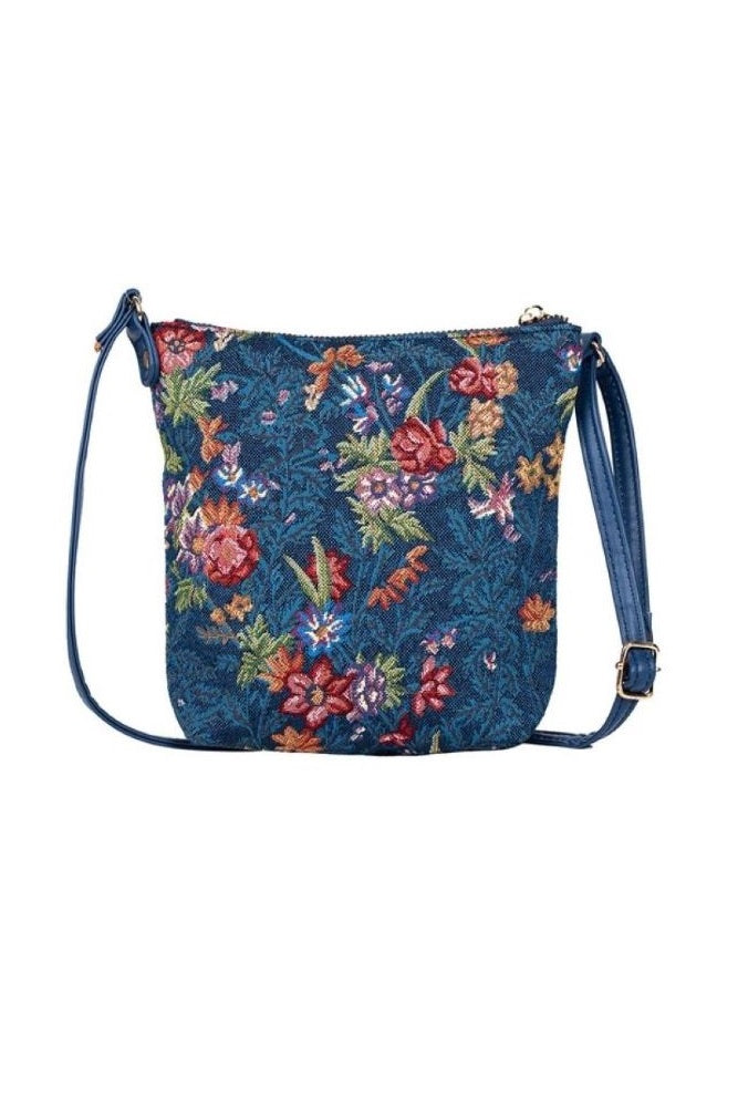 Signare Tapestry V&A William Kilburn Print Flower Meadow Tapestry Blue Floral Sling Crossbody Shoulder Bag