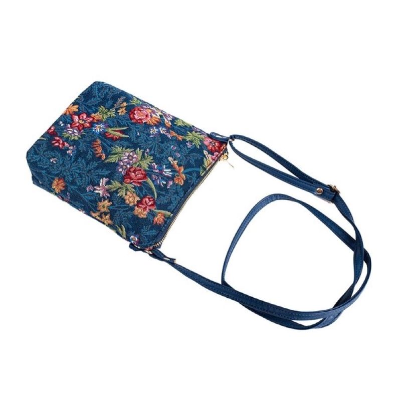 Signare Tapestry V&A William Kilburn Print Flower Meadow Tapestry Blue Floral Sling Crossbody Shoulder Bag