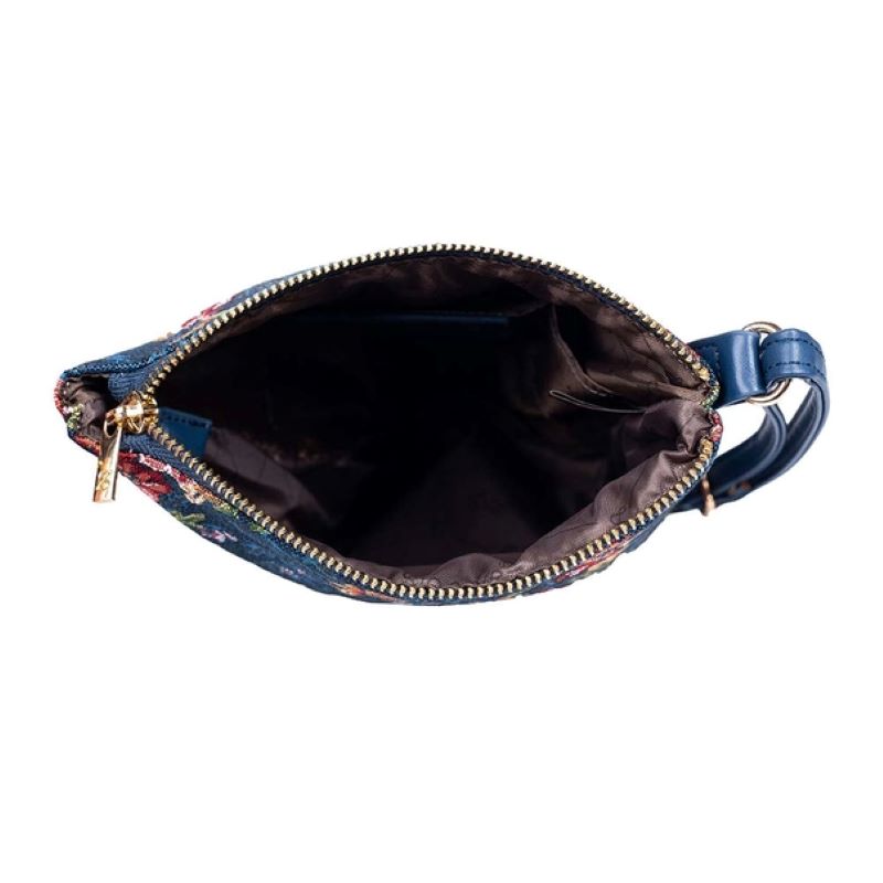 Signare Tapestry V&A William Kilburn Print Flower Meadow Tapestry Blue Floral Sling Crossbody Shoulder Bag