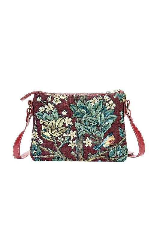 Signare Tapestry Satchel Cross Body Bag William Morris Tree of Life Red