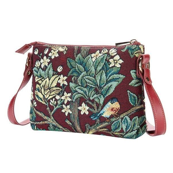 Signare Tapestry Satchel Cross Body Bag William Morris Tree of Life Red